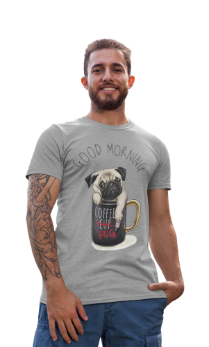 MĘSKA KOSZULKA Z PSEM DLA WIELBICIELA PSÓW PIES MOPS PUG DZIEŃ DOBRY GOOD MORNING