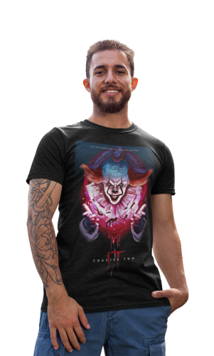 MĘSKA KOSZULKA FILMOWA Z NADRUKIEM NA HALLOWEEN HORROR TO RODZIAŁ 2 IT PENNYWISE   