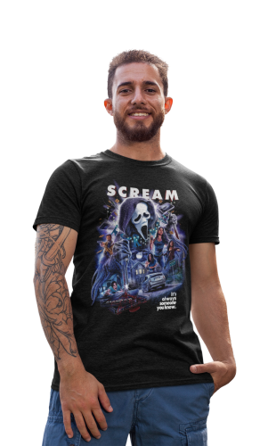 MĘSKA KOSZULKA FILMOWA Z NADRUKIEM NA HALLOWEEN HORROR SCREAM KRZYK GHOSTFACE 