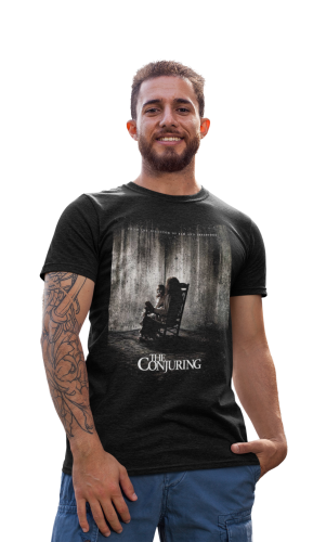 MĘSKA KOSZULKA FILMOWA Z NADRUKIEM NA HALLOWEEN HORROR THE CONJURING OBECNOŚĆ