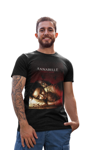 MĘSKA KOSZULKA FILMOWA Z NADRUKIEM NA HALLOWEEN HORROR ANNABELLE WARACA DO DOMU COMES HOME