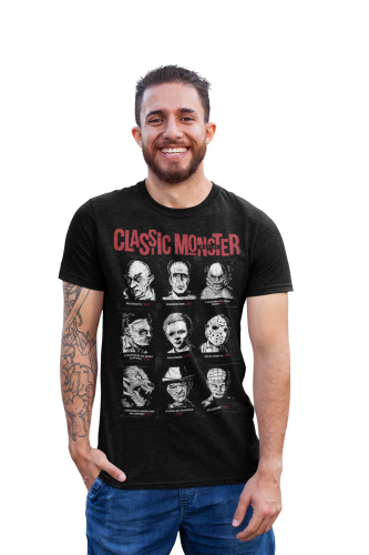 MĘSKA KOSZULKA FILMOWA Z NADRUKIEM NA HALLOWEEN HORROR KLASYKI POSTACIE CLASSIC MONSTER MOVIES