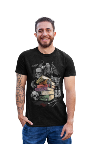 MĘSKA KOSZULKA FILMOWA Z NADRUKIEM NA HALLOWEEN HORROR KULTOWE KSIĄŻKI LITERATURA