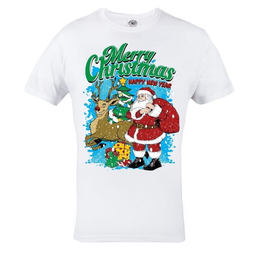 KOSZULKA ŚWIĄTECZNA MĘSKA SANTA MERRY CHRISTMAS HAPPY NEW YEAR 2