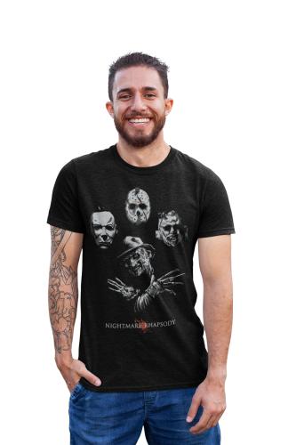MĘSKA KOSZULKA FILMOWA Z NADRUKIEM NA HALLOWEEN HORROR NIGHTMARE RHAPSODY POSTACIE Z HORRORÓW 