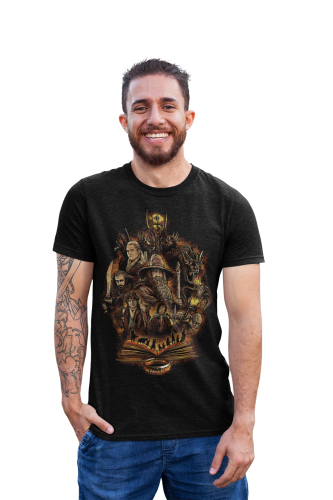 MĘSKA KOSZULKA FILMOWA Z NADRUKIEM KLASYK FANTASY LORD OF THE RINGS WŁADCA PIERŚCIENI BOHATEROWIE 