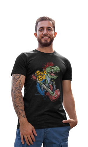 MĘSKA KOSZULKA MUZYCZNA MUZYKA DINOZAUR ROCK'N'ROLL IROKEZ GITARA 
