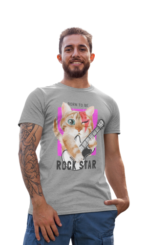 MĘSKA KOSZULKA MUZYCZNA MUZYKA BORN TO BE ROCK STAR KOTEK Z GITARĄ 