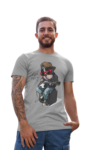 MĘSKA KOSZULKA MUZYCZNA MUZYKA PIES Z GITARĄ BULDOG FRANCUSKI LET'S ROCK 