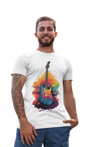 MĘSKA KOSZULKA MUZYCZNA MUZYKA GITARZYSTA KOLOROWA GITARA 