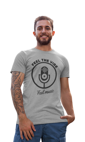 MĘSKA KOSZULKA MUZYCZNA MUZYKA MIKROFON DLA MELOMANA FEEL THE VIBE FEEL MUSIC 