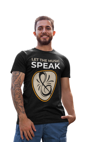 MĘSKA KOSZULKA MUZYCZNA MUZYKA KLUCZ WIOLINOWY LET THE MUSIC SPEAK