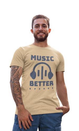 MĘSKA KOSZULKA MUZYCZNA MUZYKA SŁUCHAWKI MUSIC BETTER SPEAKS 