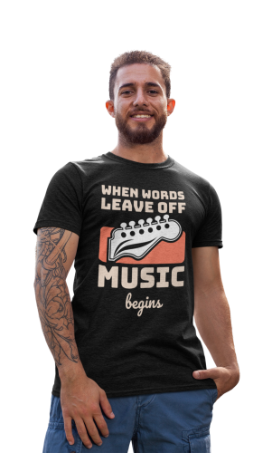 MĘSKA KOSZULKA MUZYCZNA MUZYKA WHEN WORDS LEAVE OFF MUSIC BEGINS 