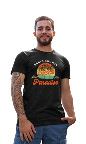 MĘSKA KOSZULKA MUZYCZNA IMPREZOWA NA LATO MUZYKA DANCE SUMMER GREAT VIBES PARADISE 