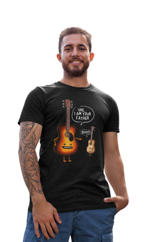 MĘSKA KOSZULKA MUZYCZNA Z ZABAWNYM NADRUKIEM DLA GITARZYSTY GITARA UKULELE I AM YOUR FATHER 