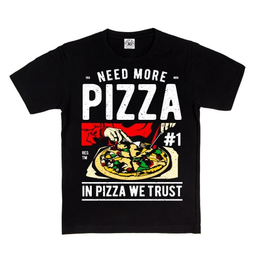 KOSZULKA DZIECIĘCA Z ZABAWNYM NADRUKIEM CASUAL NA PREZENT WIELBICIEL PIZZY NEED MORE PIZZA 