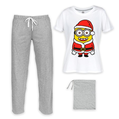 DAMSKA PIŻAMA ŚWIĄTECZNA Z NADRUKIEM MINIONEK SANTA 1