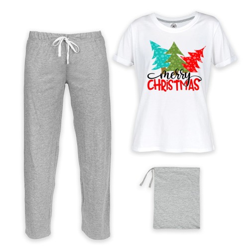 DAMSKA PIŻAMA ŚWIĄTECZNA Z NADRUKIEM CHOINKI MERRY CHRISTMAS 1