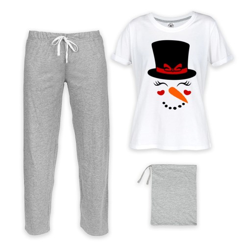 DAMSKA PIŻAMA ŚWIĄTECZNA Z NADRUKIEM UŚMIECHNIĘTY BAŁWANEK 1