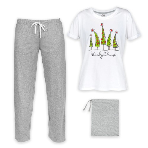 DAMSKA PIŻAMA ŚWIĄTECZNA Z NADRUKIEM CHOINKI WESOŁYCH ŚWIĄT 1