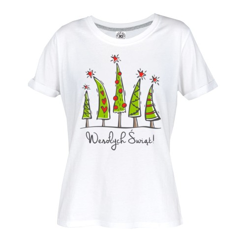 DAMSKA PIŻAMA ŚWIĄTECZNA Z NADRUKIEM CHOINKI WESOŁYCH ŚWIĄT 2