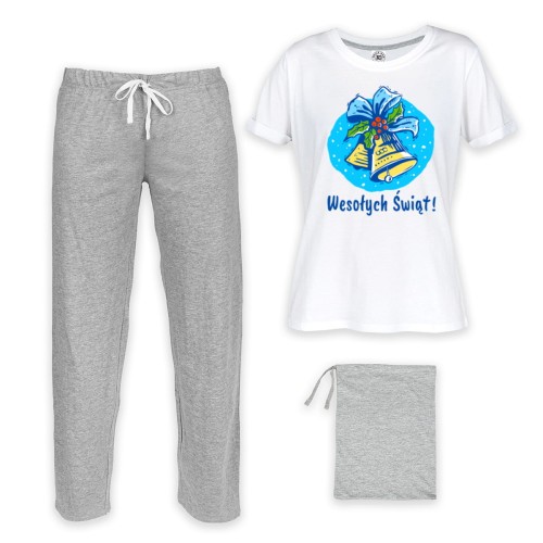DAMSKA PIŻAMA ŚWIĄTECZNA Z NADRUKIEM DZWONECZKI WESOŁYCH ŚWIĄT 1