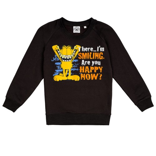 DZIECIĘCA BLUZA BAJKOWA Z ZABAWNYM NADRUKIEM KOMIKS GARFIELD RUDY KOT UŚMIECH ARE YOU HAPPY NOW? 1
