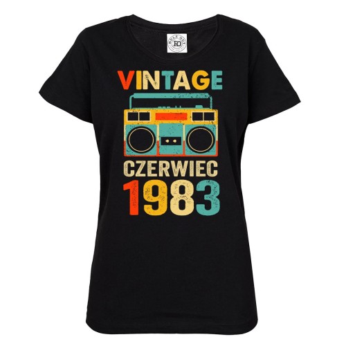 DAMSKA KOSZULKA PREZENT NA URODZINY CZERWIEC 1983 VINTAGE BOOMBOX 1