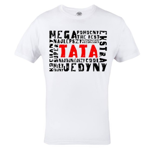 KOSZULKA MĘSKA PREZENT NA DZIEŃ OJCA MEGA TATA JEDYNY BIAŁA
