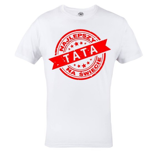 KOSZULKA MĘSKA PREZENT NA DZIEŃ OJCA NAJLEPSZY TATA NA ŚWIECIE BIAŁO CZERWONA 