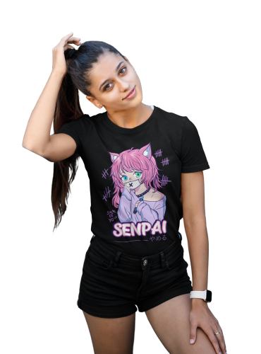 KOSZULKA DAMSKA ANIME GIRL MANGA AESTHETIC OTAKU KAWAII NEKO KITTY EARS SENPAI 