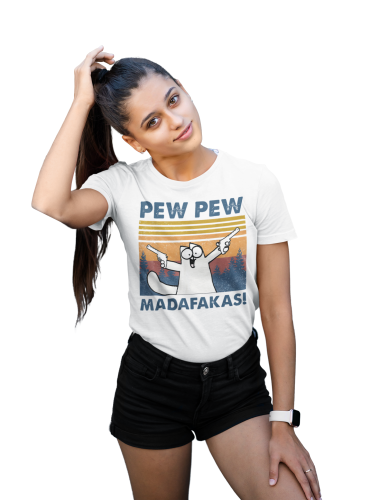 KOSZULKA DAMSKA PEW PEW MADAFAKAS BIAŁY KOT 