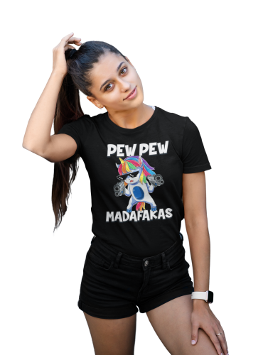 KOSZULKA DAMSKA PEW PEW MADAFAKAS TĘCZOWY JEDNOROŻEC UNICORN 