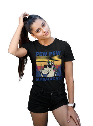 KOSZULKA DAMSKA PEW PEW MADAFAKAS JEDNOROŻEC UNICORN PISTOLETY 