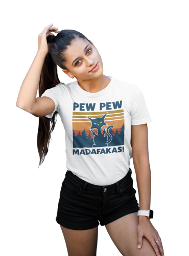 KOSZULKA DAMSKA PEW PEW MADAFAKAS GRANATOWY KOT 