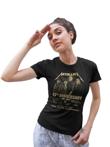 KOSZULKA DAMSKA MUZYCZNA DLA FANKI ZESPOŁU METALLICA 43 ROCZNICA ISTNIENIA ZESPOŁU AUTOGRAFY 