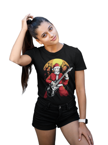 KOSZULKA DAMSKA NA ŚWIĘTA BOŻE NARODZENIE ŚWIĘTY MIKOŁAJ Z GITARĄ