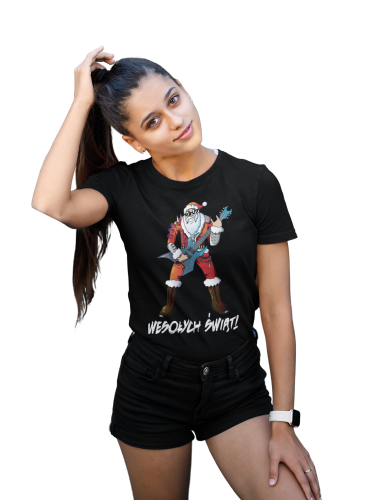 KOSZULKA DAMSKA NA ŚWIĘTA BOŻE NARODZENIE ROCKOWY MIKOŁAJ Z GITARĄ 