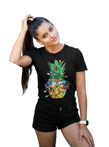 KOSZULKA DAMSKA NA ŚWIĘTA BOŻE NARODZENIE ŚWIĄTECZNY ANANAS Z LAMPKAMI