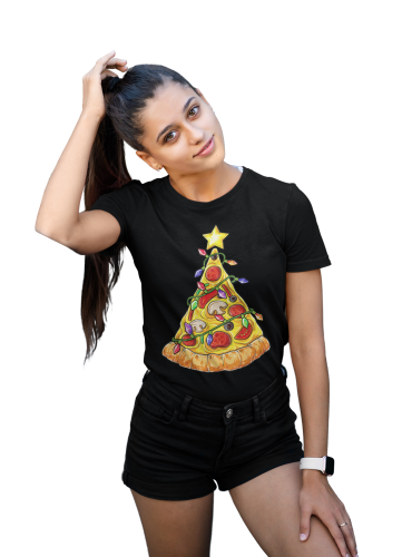 KOSZULKA DAMSKA NA ŚWIĘTA BOŻE NARODZENIE ŚWIĄTECZNA PIZZA CHOINKA 