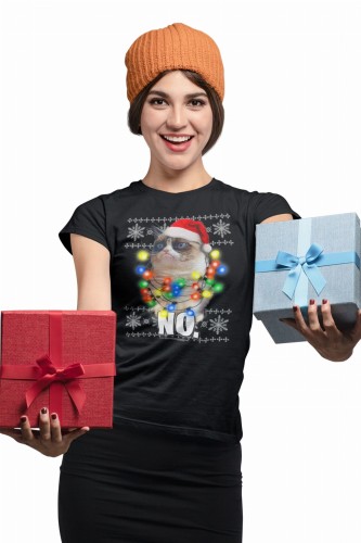 KOSZULKA DAMSKA NA ŚWIĘTA BOŻE NARODZENIE NIEZADOWOLONY KOT ŚWIĄTECZNY KLIMAT