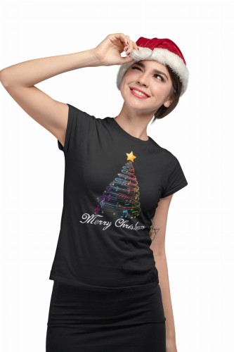 KOSZULKA DAMSKA NA ŚWIĘTA BOŻE NARODZENIE MUZYCZNA CHOINKA NUTKI MERRY CHRISTMAS