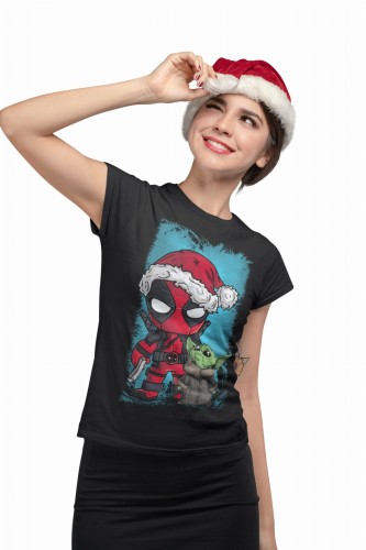 KOSZULKA DAMSKA NA ŚWIĘTA BOŻE NARODZENIE ŚWIĄTECZNY DEADPOOL I GROGU