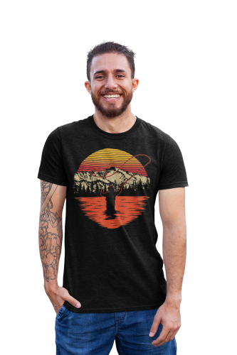 MĘSKA KOSZULKA NA RYBY WĘDKARSKA DLA WĘDKARZA ZACHÓD SŁOŃCA 