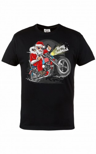 MĘSKA KOSZULKA ŚWIĄTECZNA NA BOŻE NARODZENIE SANTA NA MOTORZE MERRY CHRISTMAS 