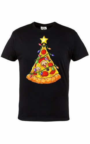 MĘSKA KOSZULKA ŚWIĄTECZNA NA BOŻE NARODZENIE PIZZA CHOINKA LAMPKI 