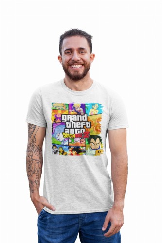DRAGON BALL Z MĘSKA KOSZULKA Z NADRUKIEM DLA FANA MANGA ANIME GOKU VEGETA GTA GRAND THEFT AUTO 3