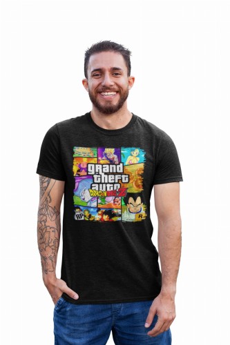 DRAGON BALL Z MĘSKA KOSZULKA Z NADRUKIEM DLA FANA MANGA ANIME GOKU VEGETA GTA GRAND THEFT AUTO 3