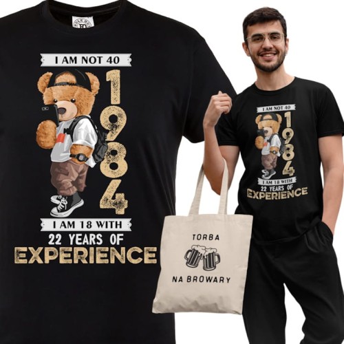 KOSZULKA URODZINOWA PREZENT NA 40 URODZINY PLUSZOWY MIŚ 1984 TORBA NA BROWARY GRATIS 1